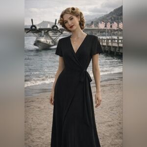 Babaton by Aritzia Black Wrap Maxi Dress | Minimalist Surplice Tie Waist Sz S